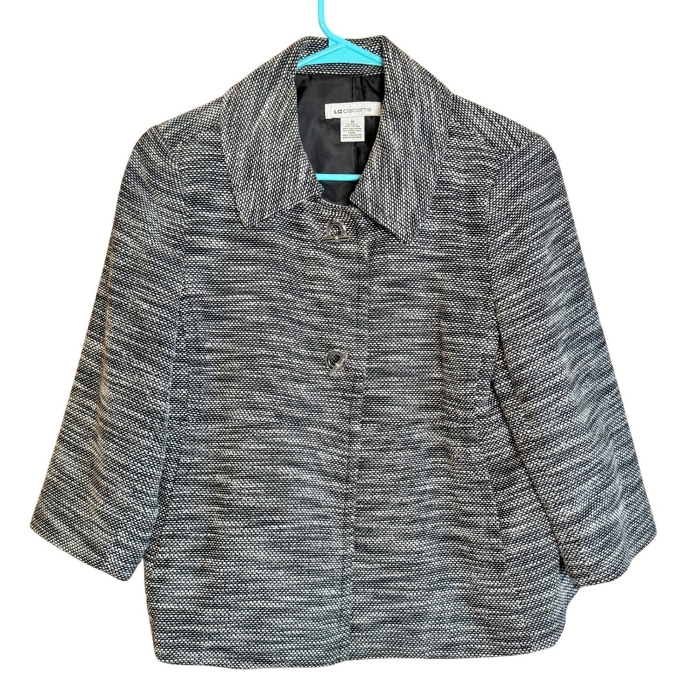 Liz Claiborne Sz M Women's Black White Tweed Cropped Jacket‎ Blazer
